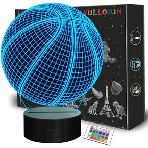 Fullosun كرة السلة 3D Night Light Light مصباح هدايا ، تضيء هدايا كرة السلة 3D Illusion مصباح مع التحكم عن بعد 16 ألوانًا تغييرًا في غرفة مروحة التزيين