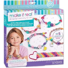 Make It Real - Good Vibes Bracelets Kit - DIY Charm Bracelet Making Kit with Case - Friendship Bracelet Kit with Beads, Charms & Thread - Arts & Crafts Bead Kit for Girls - Makes 5 Bracelets