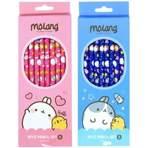 (2 عبوة ، ألوان عشوائية) أقلام الرصاص Molang B ، 8 عدد لكل حزمة ، 16 عدد ، قد تختلف الألوان