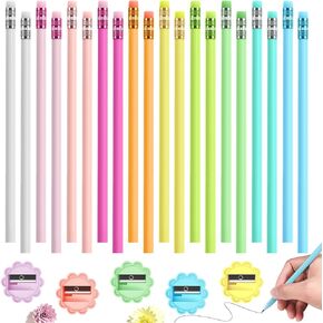 miikoul 20PCS #2 HB Pencils with Eraser & Sharpener Colorful Unsharpened Resin Pencils for Kids Pastel Color Pencil Bulk for School Office Writing, Drawing, Sketching