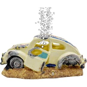 Aquarium Wreck Car Air Bubble Maker, Realistic Fish Tank Shipwreck Sunken Car Air Bubbler, Small Fish Hide House Hide Caves for Aquarium Fish Tank Scenery Landscape (Car)