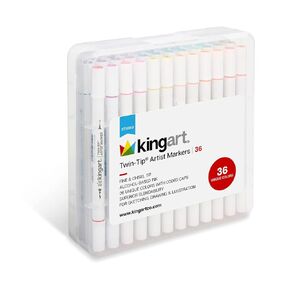 KINGART Dual Tip Alcohol Based Art Markers, 36 Colors Permanent Marker Pens Highlighters with Case Perfect for Illustration Adult Coloring Sketching and Card Making…