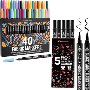 Zenacolor 40 علامات النسيج + 5 علامات سوداء مزدوجة الدائمة الدائمة للملابس