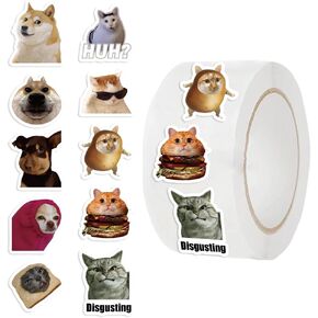 500PCS Funny Meme Animal Stickers Roll 10 Styles Envelope Seals Sticker Cat and Dog Decals Cool Pet Stickers Funny Animal Themed Party Favors(500 Per Roll)