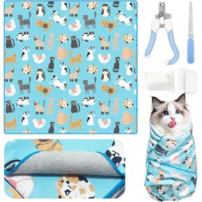 لوازم Cat Wrap Grooming Set-set-sefle لقطع الأظافر وتنظيف آذان القطط ， قيود القط لقطعة الأظافر منع الخدش/الهرب/العض ， غلاف قماط القط (قطة ، كبيرة)