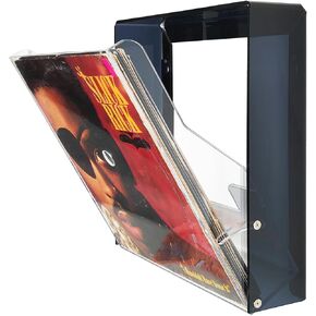 Acrylic Vinyl Record Storage Wall Mount - Holds 20 LP Records, UV-Protected Display Frame for 12x12 Inch Albums, Wall-Mounted Only with Secure Brackets, Black (1 Pack)