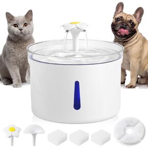 Pet Water Fountain 2.5 L / 85 oz with Ultra Quiet Pump with Filter, Japard Indoor Cats and Small Dogs, Automatic LED Light by USB Connection