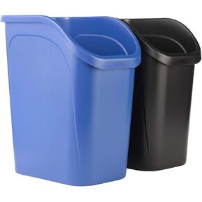 Rubbermaid Undercounter Small Trash Can, 2 Pack Blue and Black for Recycling/Waste, 9.4-Gallon, Fits under Sink/Desk/Cabinet for use in Kitchen/Bathroom/Office
