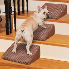 40D Dog Ramp لبدلات الدرج للقطط الصغيرة الكلاب ، خطوات الحيوانات الأليفة الدرج لسلالم الدرج مع القاع المضاد للانزلاق والوسادات ذاتية الالتهاب لإصلاح مناسبة للقطط الكلاب (6pcs ، بني)