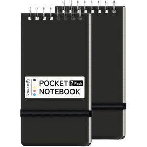 مجلة دفتر جيب صغيرة ، Mini Notepad Spiral Notebooks for Work School (Black ، 2 Pack)