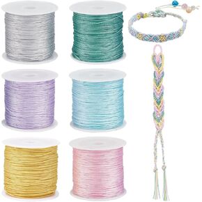 PH PandaHall 300 Yards 0.8mm Nylon String for Bracelets, 6 Colors Braided Thread Chinese Knotting Cords Bracelet String Thread Wind Chime Blinds String for Jewelry Making Kumihimo Wrapping Supplies