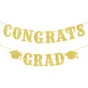 Katchon ، Glitter Gold Congrats Banner 2025 - لا DIY ، 10 أقدام | Gold Congrats Scrad Sign for Terguation Decorations Class of 2025 | تخرج الديكور 2025