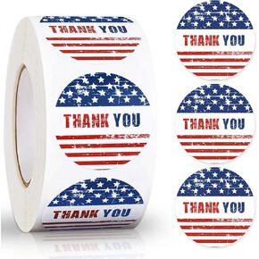 Whaline 500Pcs Patriotic Thank You Stickers Vintage American Flag Decals USA Flag Labels Thank You Tag Stickers for 4th of July Memorial Day Party Favors Card Making Scrapbook Gift Decorations