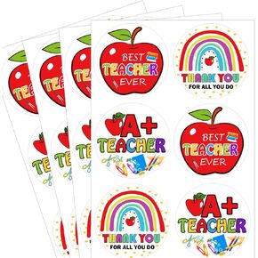 180pcs شكرا لك معلم الملصقات 2 بوصة المعلمين اليوم هدايا التقدير العلامات A+ ملصقات تقدير المعلم Apple أفضل معلم على الإطلاق ملصقات لصناديق بطاقة الختم المظروف