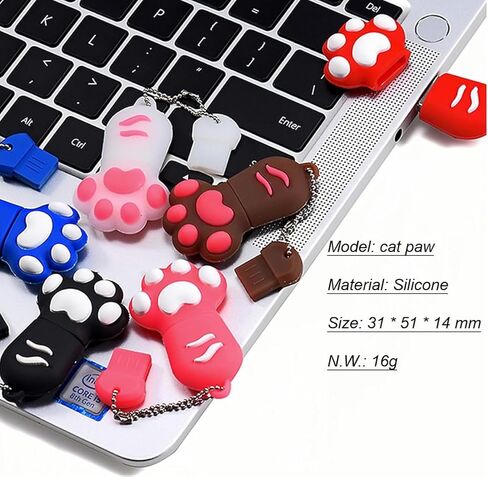 128GB USB 3.0 Flash Drive Cartoon Novelty Cute Cat Memory Stick Silicone Rubber Ainmal Pendrive White, 128GB-whitecat3.0 in Kuwait