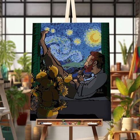 Paint by Numbers Kit for Adults,Cat Color by Numbers for Adults,DIY Acrylic Watercolor Oil Painting,Starry Night Cat Number Painting Suitable for Home Wall Decoration (16x20 in) in Kuwait