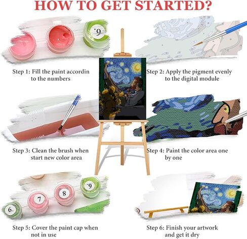 Paint by Numbers Kit for Adults,Cat Color by Numbers for Adults,DIY Acrylic Watercolor Oil Painting,Starry Night Cat Number Painting Suitable for Home Wall Decoration (16x20 in) in Kuwait