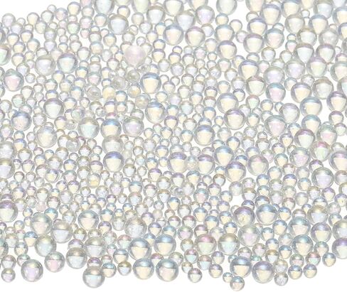 Iridescent Glass Tiny Bubble Beads, 0.4-3mm 20g No Hole Micro Mini Round Clear Water Droplets Beads - Applications: for Resin Filler, Nail Art, Dollhouse Bath Tub, 2-Pieces in Saudi Arabia