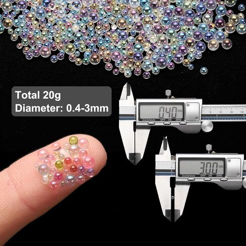Iridescent Glass Tiny Bubble Beads, 0.4-3mm 20g No Hole Micro Mini Round Clear Water Droplets Beads - Applications: for Resin Filler, Nail Art, Dollhouse Bath Tub, 2-Pieces in Saudi Arabia