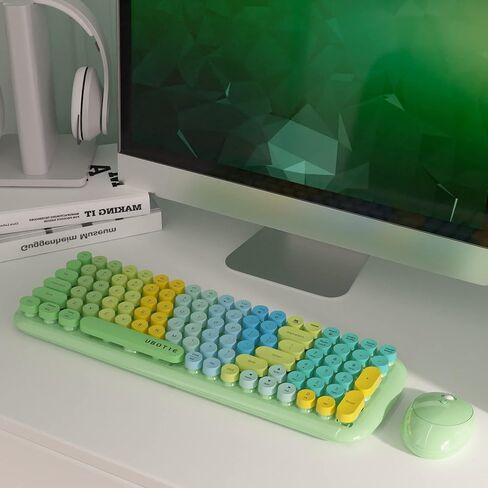 Wireless Keyboards and Mouse Combos, UBOTIE Colorful Gradient Rainbow Colored Retro Typewriter Flexible Keyboard, 2.4GHz Connection and Optical Mouse(Peach Gradient) in Kuwait