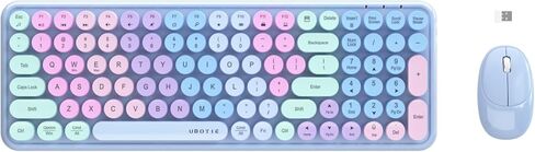 Wireless Keyboards and Mouse Combos, UBOTIE Colorful Gradient Rainbow Colored Retro Typewriter Flexible Keyboard, 2.4GHz Connection and Optical Mouse(Peach Gradient) in Kuwait