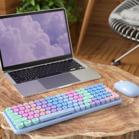 Wireless Keyboards and Mouse Combos, UBOTIE Colorful Gradient Rainbow Colored Retro Typewriter Flexible Keyboard, 2.4GHz Connection and Optical Mouse(Peach Gradient) in Kuwait