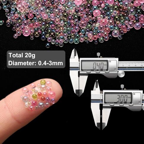 Iridescent Glass Tiny Bubble Beads, 0.4-3mm 20g No Hole Micro Mini Round Clear Water Droplets Beads - Applications: for Resin Filler, Nail Art, Dollhouse Bath Tub, 2-Pieces in Saudi Arabia
