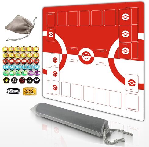 Trading Card Game Playmat – 2-Player Trainer Mat with 37 Damage Counters and Professional Storage Bag (Red) in Kuwait