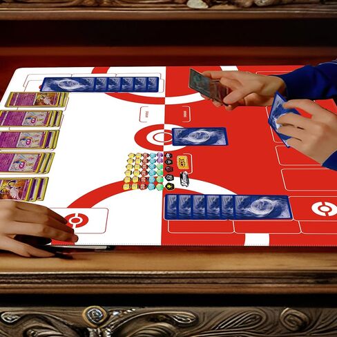 Trading Card Game Playmat – 2-Player Trainer Mat with 37 Damage Counters and Professional Storage Bag (Red) in Kuwait