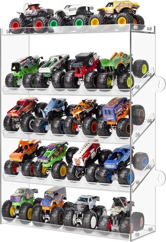 Assembly Monster Trucks Display Case Holding for 20 Monster Trucks Acrylic Storage Case 5 Tiers Monster Trucks Organizer with Tilted Design, Display Case for Toy Trucks (Transparent) in Saudi Arabia