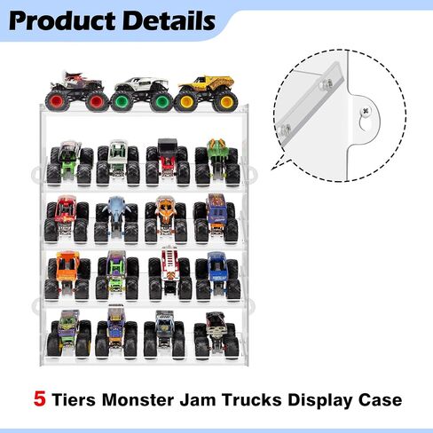Assembly Monster Trucks Display Case Holding for 20 Monster Trucks Acrylic Storage Case 5 Tiers Monster Trucks Organizer with Tilted Design, Display Case for Toy Trucks (Transparent) in Saudi Arabia