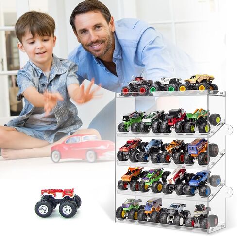Assembly Monster Trucks Display Case Holding for 20 Monster Trucks Acrylic Storage Case 5 Tiers Monster Trucks Organizer with Tilted Design, Display Case for Toy Trucks (Transparent) in Saudi Arabia