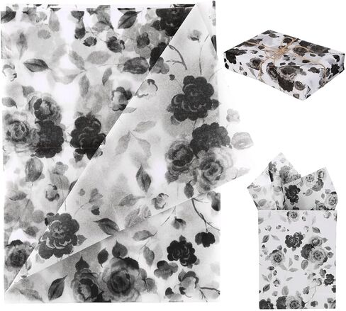 30pcs Packaging Tissue Papers, Floral Tissue Paper Birthday Gift Tissue Paper Flowers Gift Wrapping Paper for Birthday Wedding Christmas Party Gift Wrap Decorations for Packing (Black) in Saudi Arabia