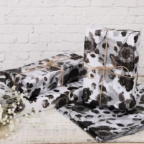 30pcs Packaging Tissue Papers, Floral Tissue Paper Birthday Gift Tissue Paper Flowers Gift Wrapping Paper for Birthday Wedding Christmas Party Gift Wrap Decorations for Packing (Black) in Saudi Arabia