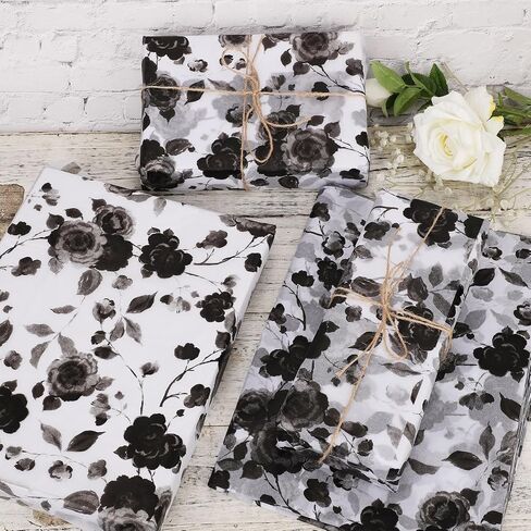 30pcs Packaging Tissue Papers, Floral Tissue Paper Birthday Gift Tissue Paper Flowers Gift Wrapping Paper for Birthday Wedding Christmas Party Gift Wrap Decorations for Packing (Black) in Saudi Arabia