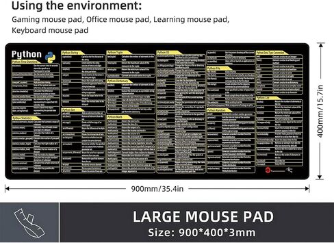 Excel Cheat Sheet Desk Pad - Extended XXL Gaming Mouse Pad - Cheat Sheet Office Spreadsheet Keyboard Desk Mat Non-Slip Stitched Edge Mousepad (Python, 90x40) in Saudi Arabia