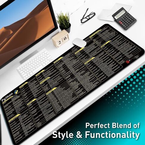 Excel Cheat Sheet Desk Pad - Extended XXL Gaming Mouse Pad - Cheat Sheet Office Spreadsheet Keyboard Desk Mat Non-Slip Stitched Edge Mousepad (Python, 90x40) in Saudi Arabia