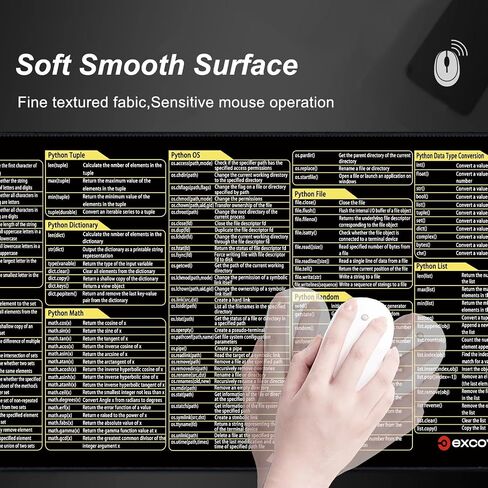 Excel Cheat Sheet Desk Pad - Extended XXL Gaming Mouse Pad - Cheat Sheet Office Spreadsheet Keyboard Desk Mat Non-Slip Stitched Edge Mousepad (Python, 90x40) in Saudi Arabia