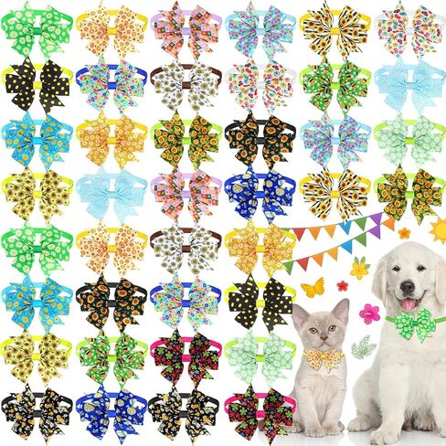 Talltalk 40 Pcs Dog Bow Ties Spring Tie Dye Summer Collar Bows for Dogs Hawaii Puppy Bowties with Plastic Buckle Adjustable Grooming Collar for Small Medium Cat Pet(Summer) in Kuwait