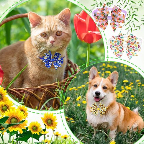 Talltalk 40 Pcs Dog Bow Ties Spring Tie Dye Summer Collar Bows for Dogs Hawaii Puppy Bowties with Plastic Buckle Adjustable Grooming Collar for Small Medium Cat Pet(Summer) in Kuwait