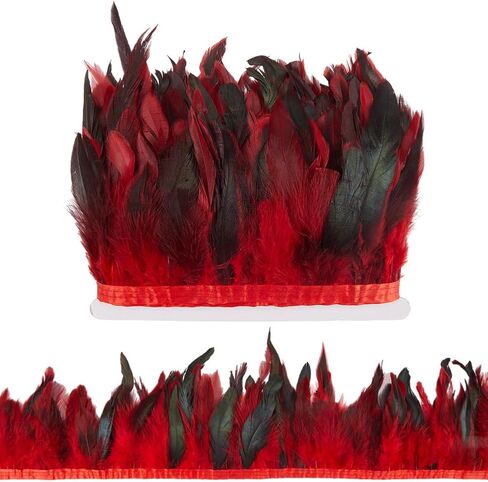 Gorgecraft 5M Red Rooster Feather Fringe Trim 13-18cm Natural Feather Chrimming Decoration Rooster Hackle Feather Trim Trim for DIY Cosplay Costume Carnival Decors Skirt Skirt in Kuwait
