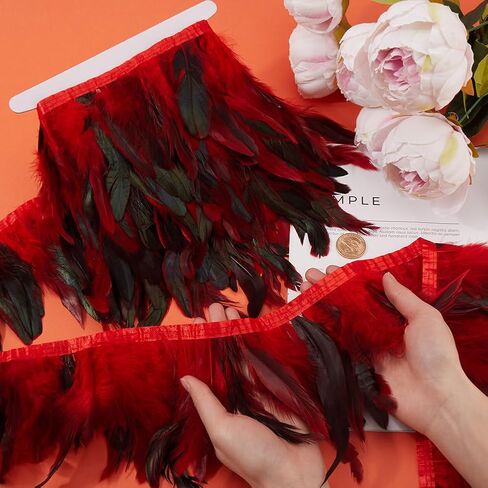 Gorgecraft 5M Red Rooster Feather Fringe Trim 13-18cm Natural Feather Chrimming Decoration Rooster Hackle Feather Trim Trim for DIY Cosplay Costume Carnival Decors Skirt Skirt in Kuwait