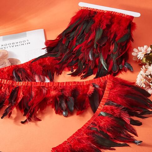 Gorgecraft 5M Red Rooster Feather Fringe Trim 13-18cm Natural Feather Chrimming Decoration Rooster Hackle Feather Trim Trim for DIY Cosplay Costume Carnival Decors Skirt Skirt in Kuwait