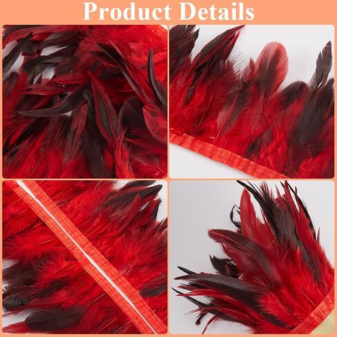 Gorgecraft 5M Red Rooster Feather Fringe Trim 13-18cm Natural Feather Chrimming Decoration Rooster Hackle Feather Trim Trim for DIY Cosplay Costume Carnival Decors Skirt Skirt in Kuwait