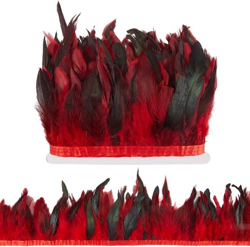 Gorgecraft 5M Red Rooster Feather Fringe Trim 13-18cm Natural Feather Chrimming Decoration Rooster Hackle Feather Trim Trim for DIY Cosplay Costume Carnival Decors Skirt Skirt in Kuwait