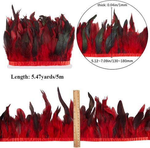 Gorgecraft 5M Red Rooster Feather Fringe Trim 13-18cm Natural Feather Chrimming Decoration Rooster Hackle Feather Trim Trim for DIY Cosplay Costume Carnival Decors Skirt Skirt in Kuwait
