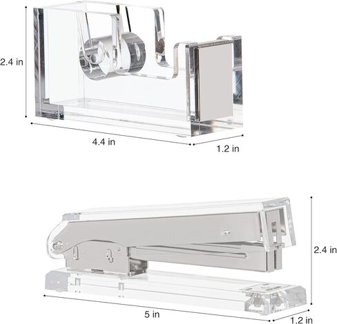 Staple & Stick Office Supplies Designer - Acrylic Lucite Silver Stapler and Tape Dispenser Gift Set - Elegant Chic Office Supplies in Kuwait