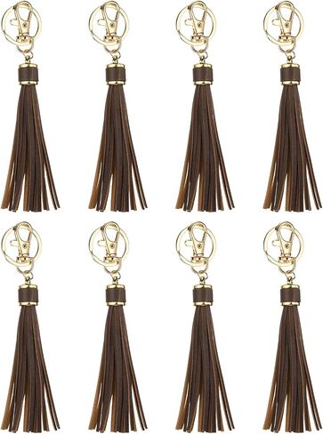 UXCELL 8PCS PU LEATHER LEATHER ، 6 بوصات سحر شرابة مفاتيح شرابة السحر مع حلقات رئيسية لصنع المجوهرات ، حقيبة اليد ، الحرف اليدوية ، أحزمة الهاتف (القهوة الخفيفة) in Kuwait