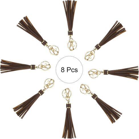 UXCELL 8PCS PU LEATHER LEATHER ، 6 بوصات سحر شرابة مفاتيح شرابة السحر مع حلقات رئيسية لصنع المجوهرات ، حقيبة اليد ، الحرف اليدوية ، أحزمة الهاتف (القهوة الخفيفة) in Kuwait