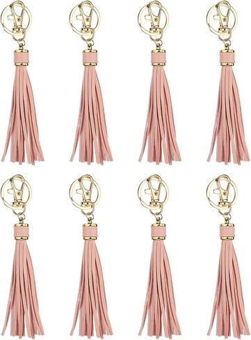 UXCELL 8PCS PU LEATHER LEATHER ، 6 بوصات سحر شرابة مفاتيح شرابة السحر مع حلقات رئيسية لصنع المجوهرات ، حقيبة اليد ، الحرف اليدوية ، أحزمة الهاتف (القهوة الخفيفة) in Kuwait